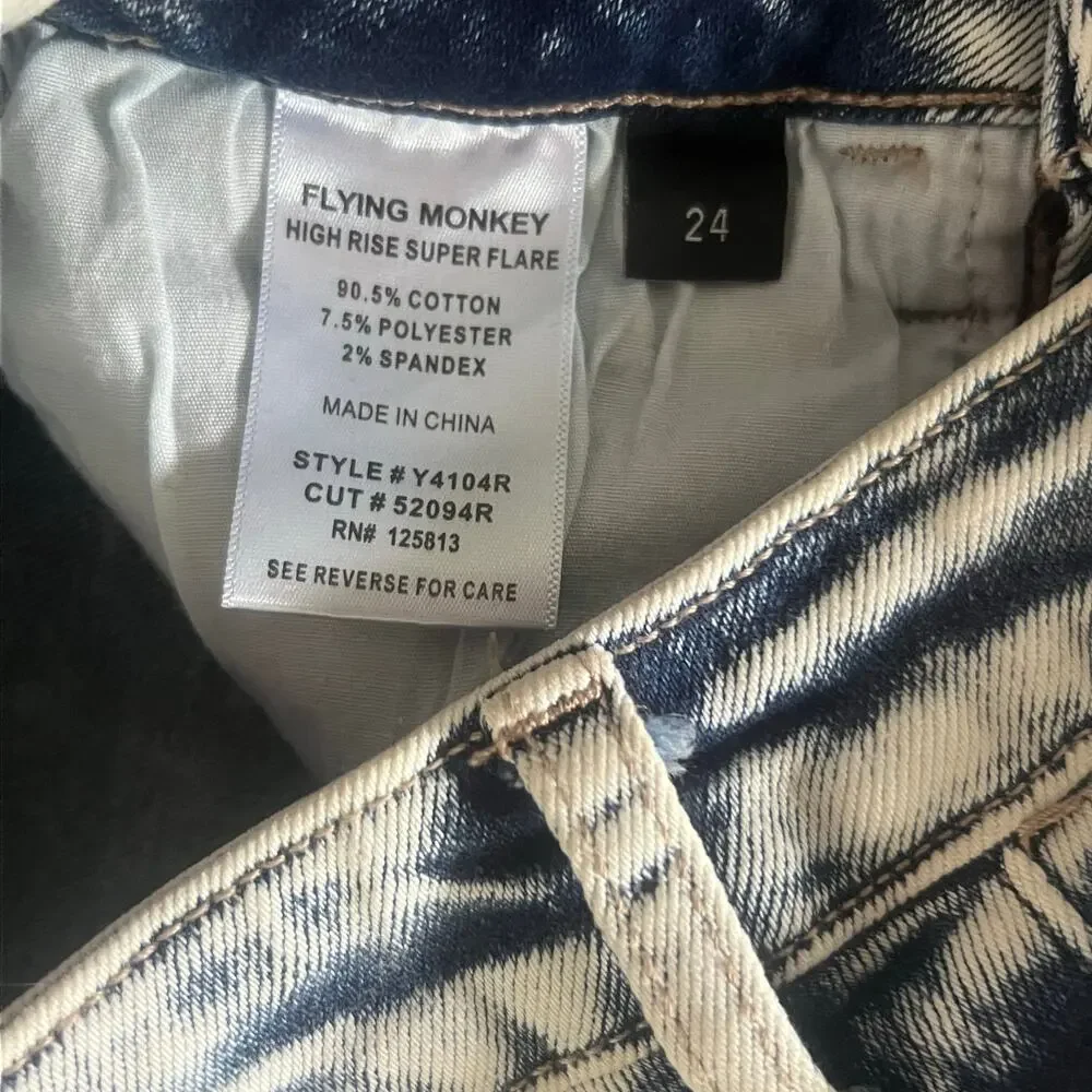 Flying Monkey High Rise Super Flare Jeans 24x32 Acid Wash Buckle NWT Edgy Y2K - Picture 5 of 6